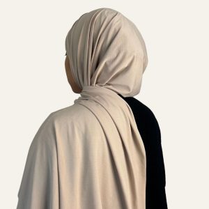 Foulard jersey premium beige sable vu de dos et profil gauche