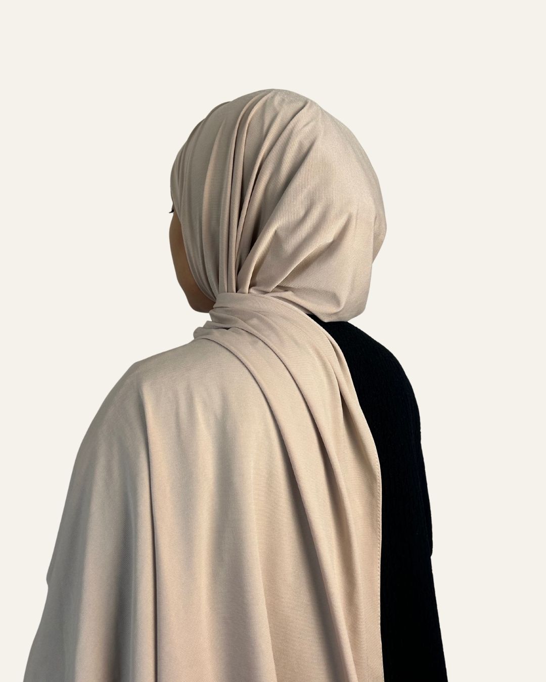 Foulard jersey premium beige sable vu de dos et profil gauche