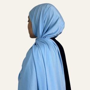 Foulard jersey premium bleu ciel vu de dos et de profil