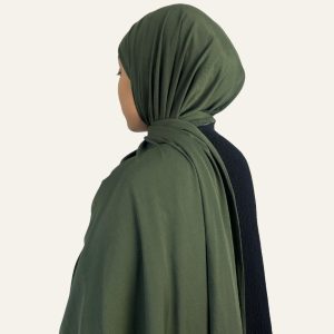 Foulard jersey premium kaki porté vu de profil dos