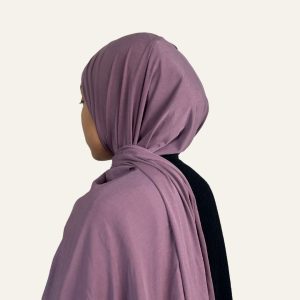 Foulard jersey premium vieux rose foncé porté vu de profil dos